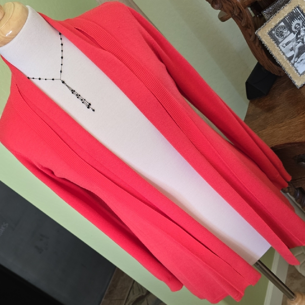 Vibrant Coral Open Front Cardigan